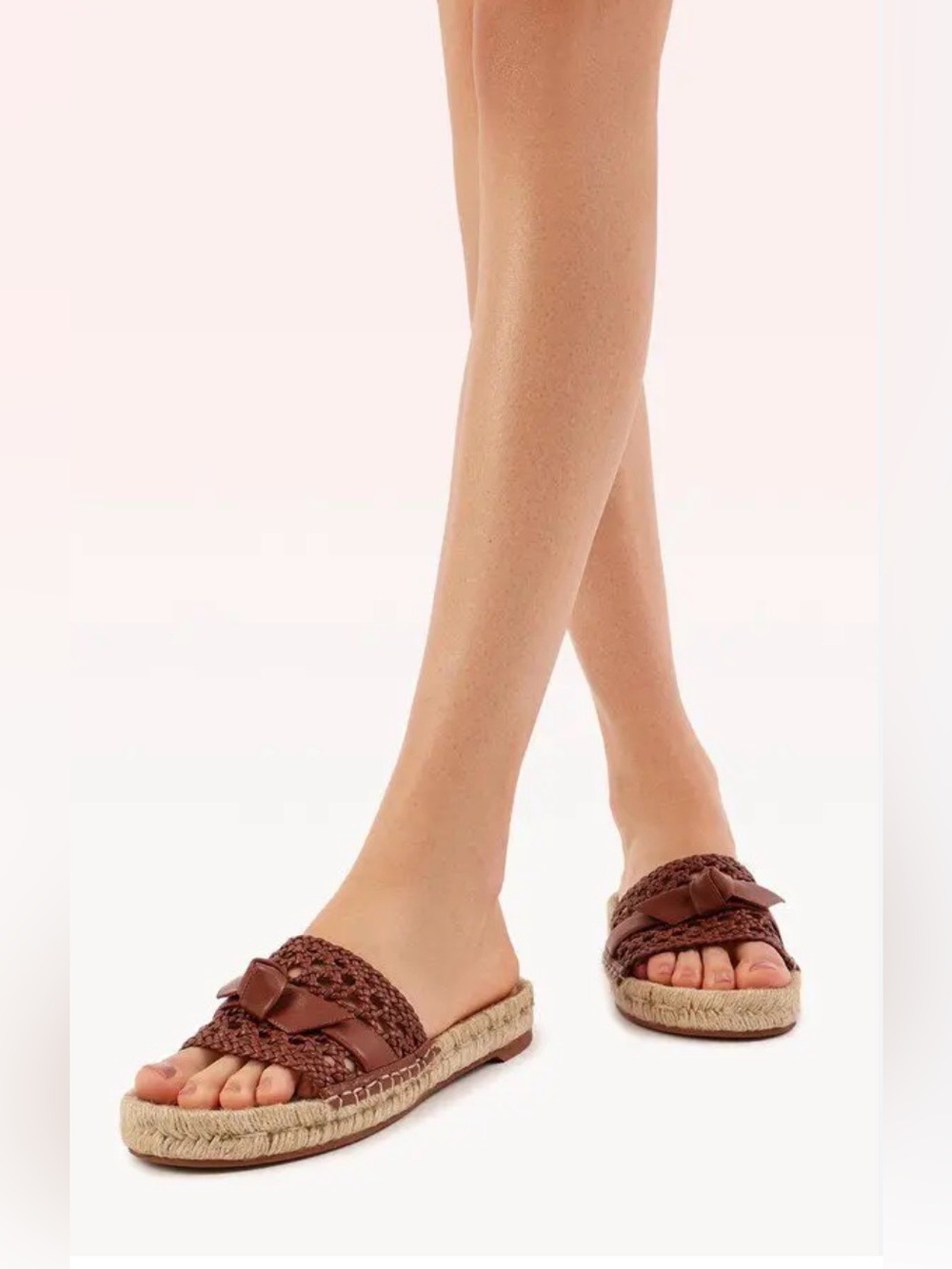 Alexandre Birman Clarita Tresse Espadrille Braided Brown Slide Sandals with Bow